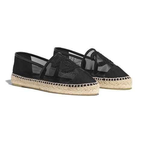 chanel espadrilles black mesh|authentic chanel espadrilles.